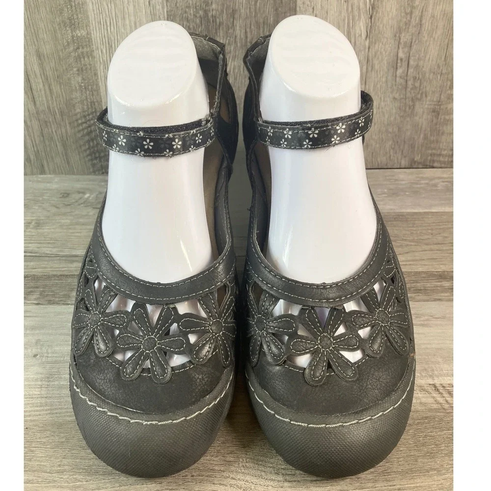 JBU by Jambu Womens Black Floral Cutout Mary Jane Memory Foam Shoes Size 10 M